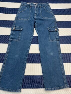 Celebrity Ace Men’s Y2K Denim Cargo Jeans Straight Leg Blue